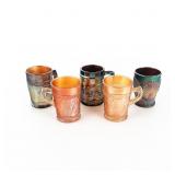 Carnival Glass: Dugan Mugs 5-Pc Lot