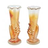 Carnival Glass Jane Hand Vases Pair