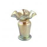 Iridescent Art Glass Ruffled Vase
