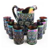 Carnival Glass:Imperial Diamond Lace 9pc Water Set