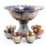 Carnival Glass: Fenton Orange Tree 8pc Punch Set