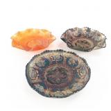 Carnival Glass:Fenton Dragon & Lotus Bowls 3pc Lot
