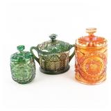 Carnival Glass: Covered Pieces 3pc Lot