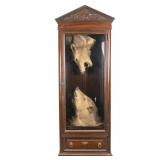 Victorian Mahogany Beveled Glass Cabinet W/2 Boars