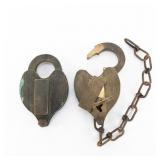 Two Vintage Brass Heart Padlocks