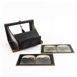 Antique Folding Stereo Viewer w/ Glass Slides (2)