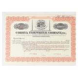 Corona Typewriter Co. Stock Certificate