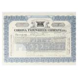 1920 Corona Typewriter Co. Stock Certificate