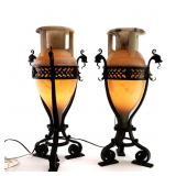 Pair 1930s Alabaster Urn Lamps Hollywood Actress