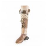 Antique Leather & Wood Prosthetic Leg W/Stand