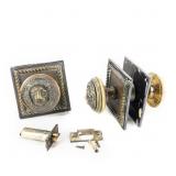 Pair Vintage Brass Lion Head Door Knob Assemblies