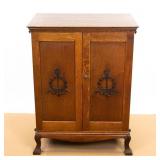 Unusual Oak Disc Record Cabinet