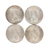 (4) 1922 Peace Silver Dollars