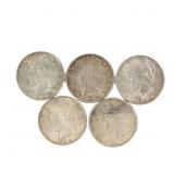 (5) 1922-1928 Peace Silver Dollars $1
