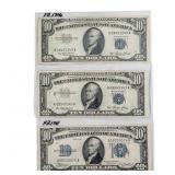 AU-XF 1934 & (2)1953 $10 Dollar Silver Certificate