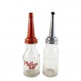 (2) 1-Quart Glass Motor Oil Dispenser Bottles