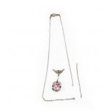 Art Deco Sterling Filigree Pink Topaz Necklace