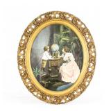 Early Framed Chromolithograph "Where Papa Is"