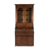 Civil War Oak Cylinder Desk With Bookcase