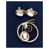 1/20 14K Gold Filled Cameo Brooch & Earrings