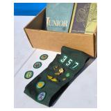 Girl Scouts Handbooks and Scarf with patches