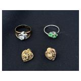 2 Sterling Rings & Heart Earrings
