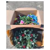 Artificial Flowers and Christmas Wreath