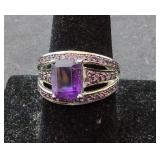 Sterling Silver & Amethyst Ring Size 10