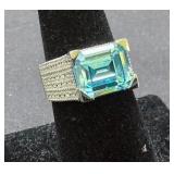 Sterling Silver & Aqua Marine Ring Size 8