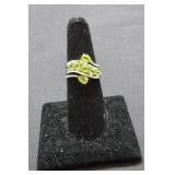 Sterling Silver & CZ & Peridot Ring Size 7
