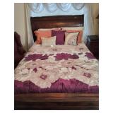 Mahogany Queen Size bed W/7-pillows & bedding