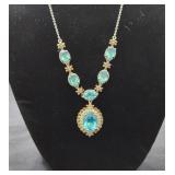 Sterling silver and aqua marine stone necklace