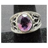 Sterling Silver & Amethyst Ring Size 8