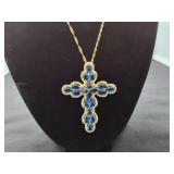 Blue stone gold tone Cross necklace