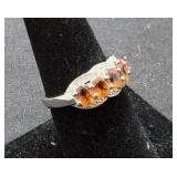 Sterling Silver & Orange Stone Ring Size 8