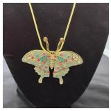 Gold tone, butterfly & swarovski crystal necklace