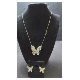 Sterling Silver CZ Butterfly Necklace & Earrings