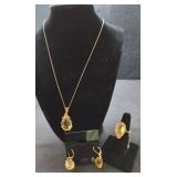 Sterling Silver & Topaz Necklace & Earrings & Ring