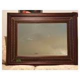 Large Beveled Mirror with Leather & Mahogany