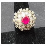 Sterling Silver & CZ & Ruby Ring Size 7