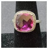 Sterling Silver & Pink Stone Ring Size 8