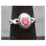Sterling Silver & Marcasite & Ruby Ring Size 7