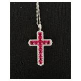 Sterling Silver Gem Stone Cross Necklace