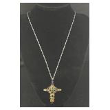 Sterling Silver Multi-color Cross Necklace