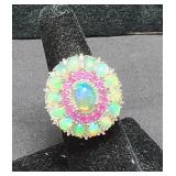 Sterling Silver Opal & Ruby Stone Size 7