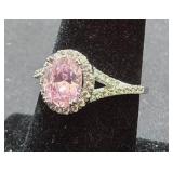 Sterling Silver & Pink Stone Ring Size 8