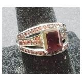 Sterling Silver & Garnet Ring Size 10