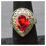 Sterling Silver & Garnet Ring Size 7
