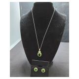 Sterling Silver & Emerald Necklace & Earrings