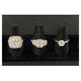 3 Sterling Silver w/CZ Stones Rings